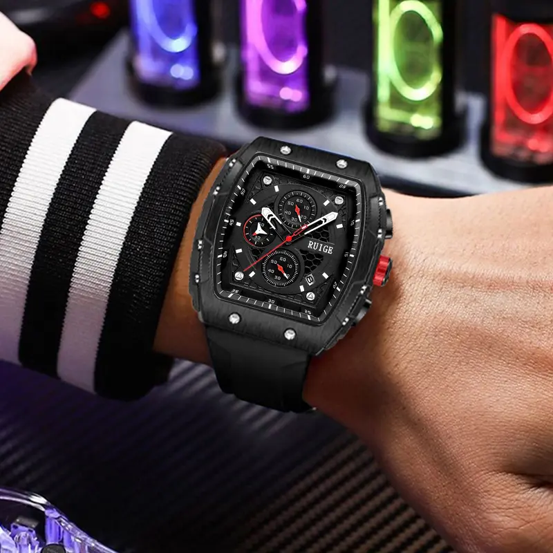 Men's Sportive Digital Quartz Wristwatch, Fashionable Square Dial Digital with Silicone Strap, Modern Trendy Watch for Daily Life, Gifts with Box, High End Watch, Fashionable Stylish Watch
