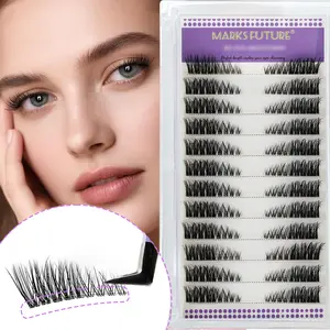 Self-Adhesive False Eyelashes, Natural Half Lash Cat Eye Look, Short Wispy 3-9mm Transparent Band, Reusable Comfortable, 12 Pairs Pack, Makeup