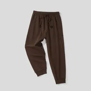 ANTA Hélà Crest Menswear Pants Casual Minimalist Trousers Cotton Brown Plain Sports Clothing