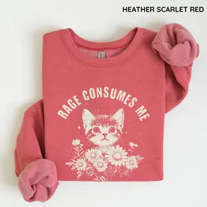 Rage Consumes Me Sweatshirt, Cute Cat Meme Crewneck Shirt, Trendy Christmas Shirts, Women Favorite Top