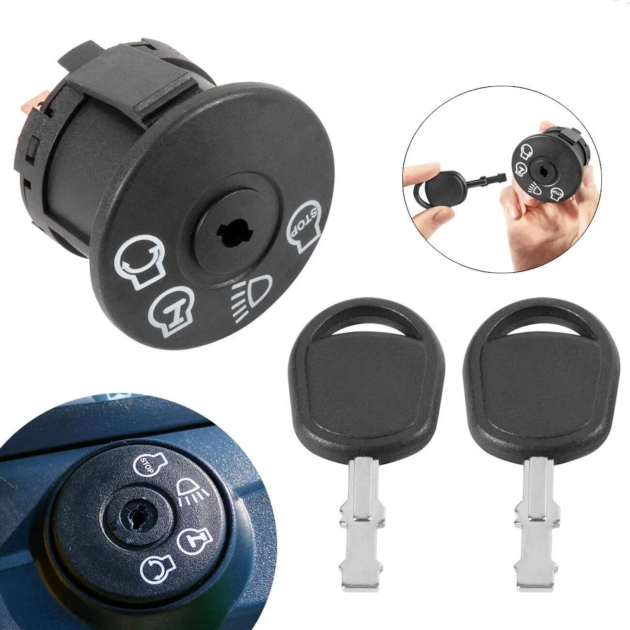 Waterproof 4-Position Snap-In Ignition Switch for John Deere Tractor Start Models X100, X300, X310, X390, X500, X520, X540, X530 - Original Fit, W/2 Keys