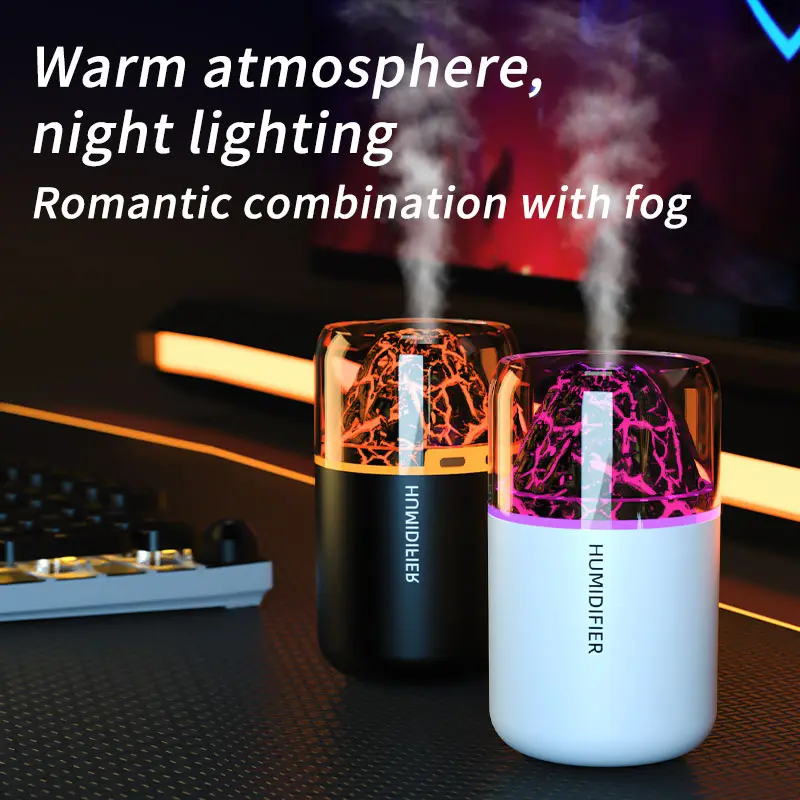 Mini Volcanic Lava Humidifier with Colorful Atmosphere Light, Car Air Freshener Spray, Suitable for Bedroom Living Room Office, Desktop Humidifier, Volcano Humidifier