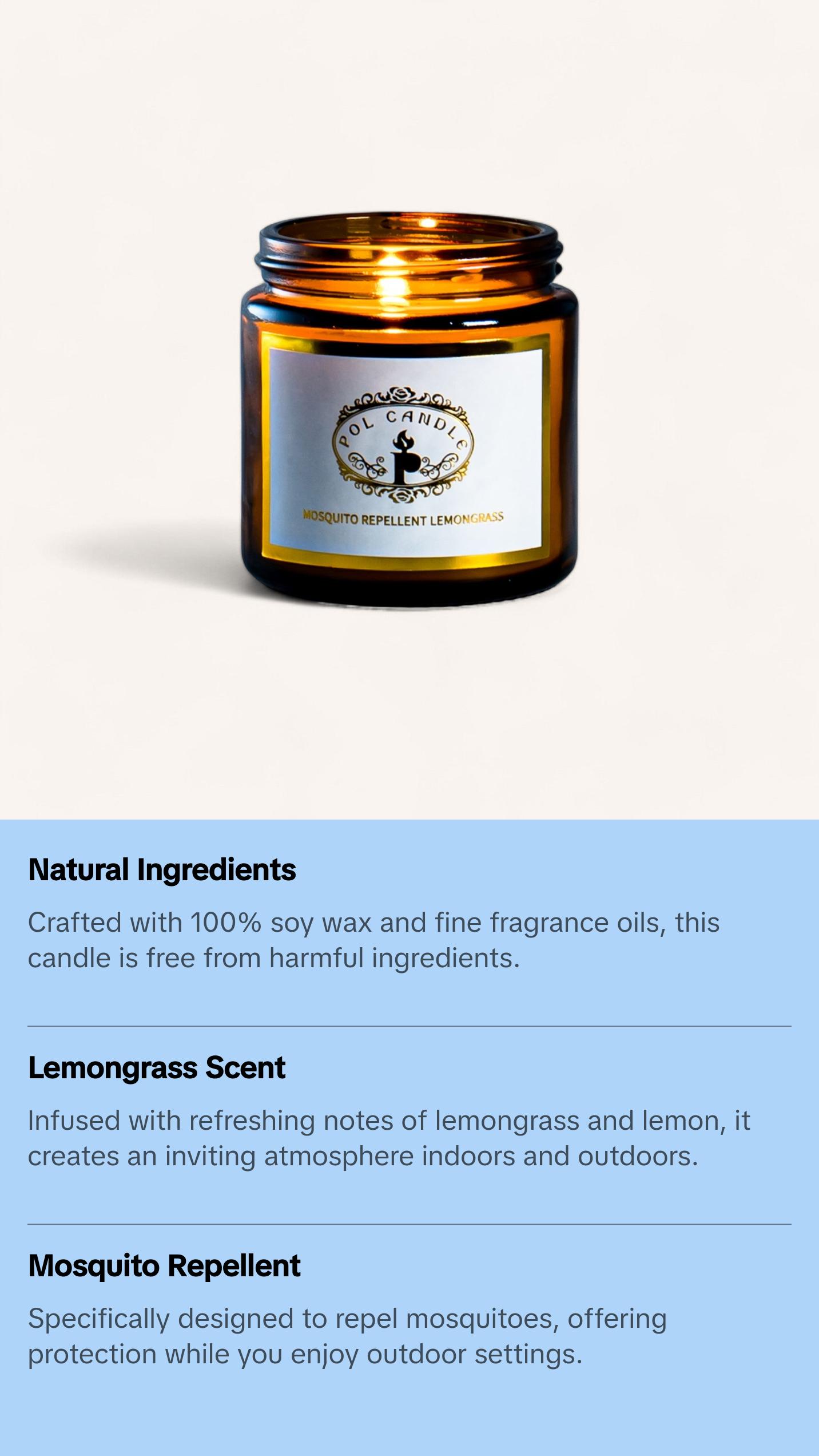 Mosquito Repellent Lemongrass Small Amber Jar Scented Candle