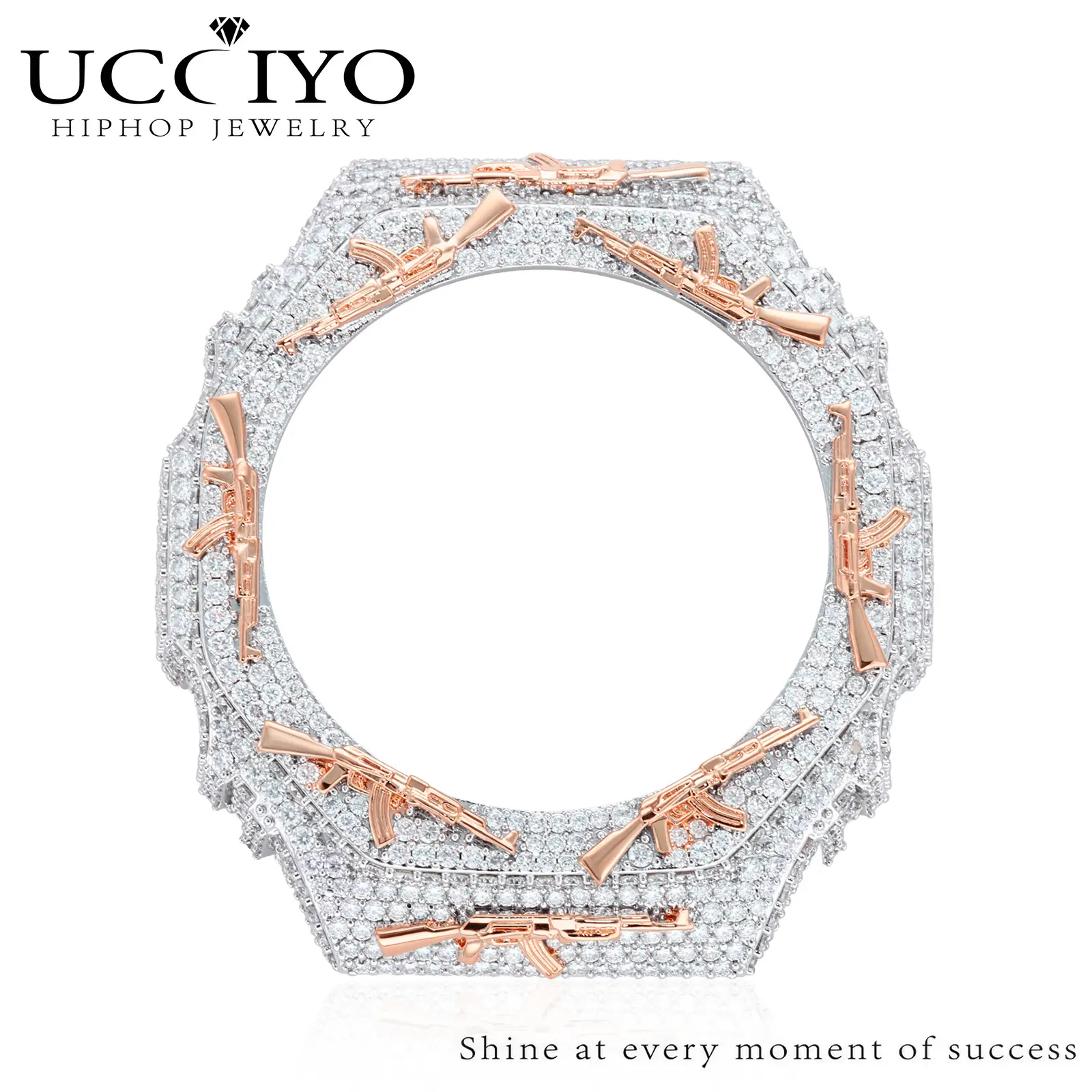 UCCIYO Unisex Iced Out Copper Moissanite Octagonal Watch Bezel - Compatible with GA2100, 2-Tone Hip-Hop Jewelry Accessory, Case Only 【CMW58】