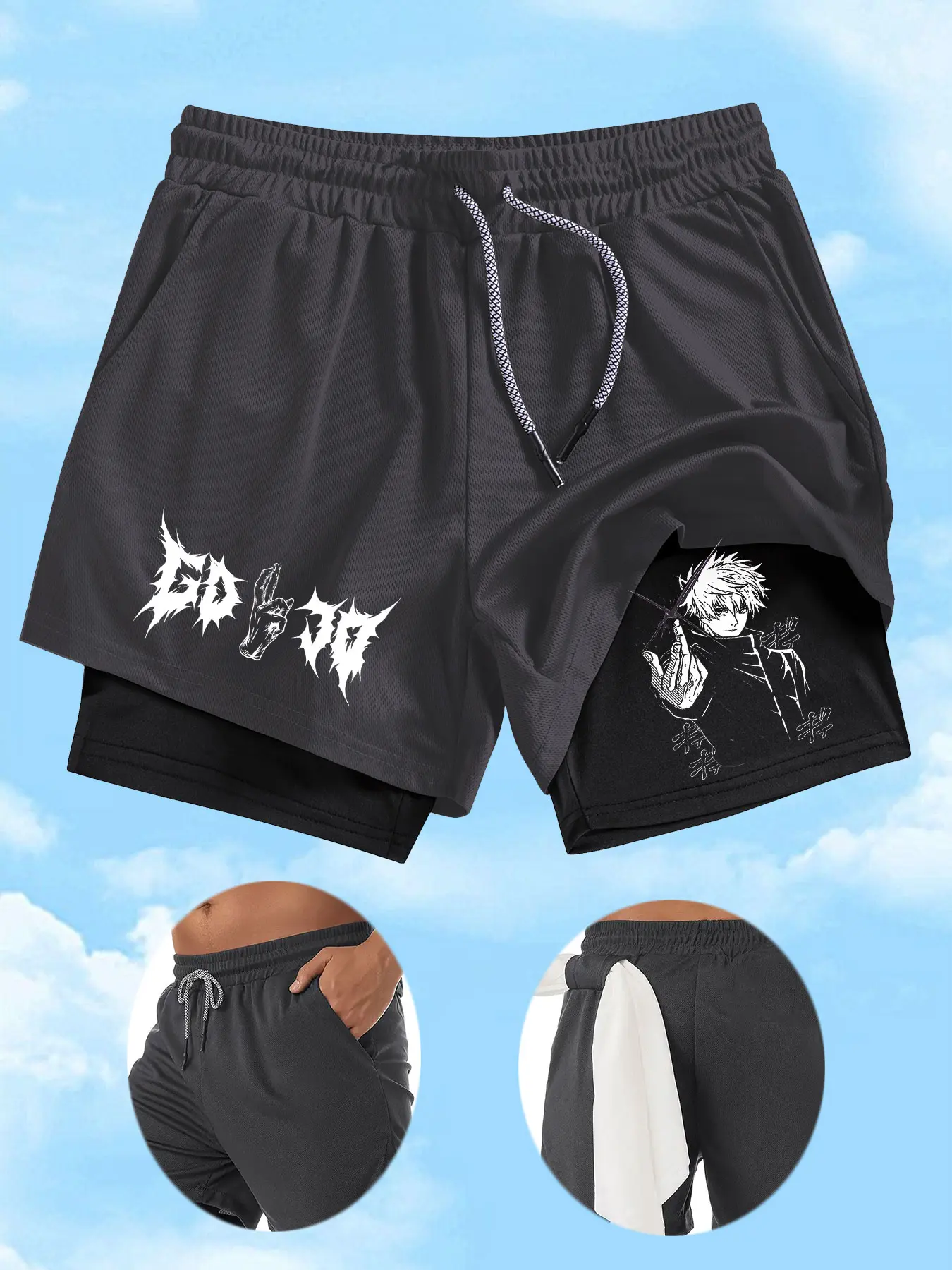 Men's Printed Basketball Training Shorts, Track Shorts, Pocketed Shorts, Multi-Pocket Double-Layer Sports Pants, Breathable Comfortable Outdoor Running Volleyball Gym Wear, Shorts Sportswear, Shorts With Pocket