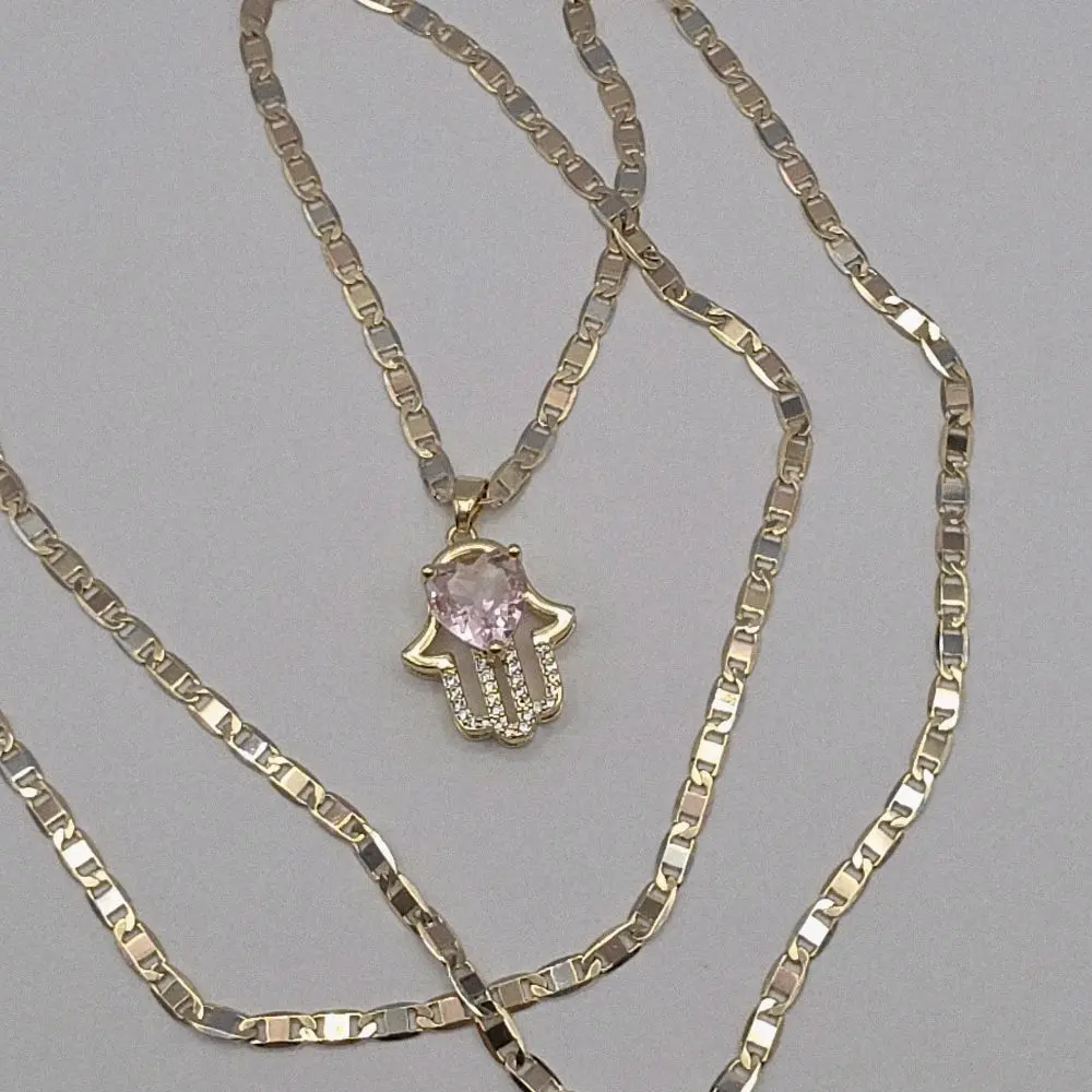 HAMSA beautiful style necklace pink & clear stones three colors 24"inches