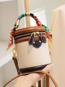 Fashion Colorblock Bucket Bag, Casual Pu Leather Zipper Crossbody Bag for Women, Casual Trendy Versatile High-quality Daily Commuting Bag, Girl Fashionable Shopping Bag, Fashionable Patterned Bag