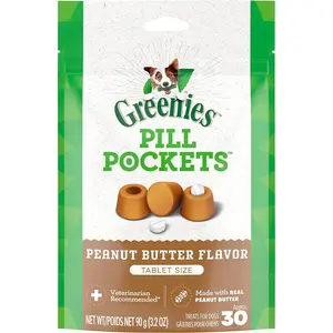 Greenies Pill Pockets Small Size Soft Dog Treats for Tablets, with Real Peanut Butter, Made with Natural Ingredients Plus Minerals & Trace Nutrients, 3.2 oz., (30 Count, Pack of 1)