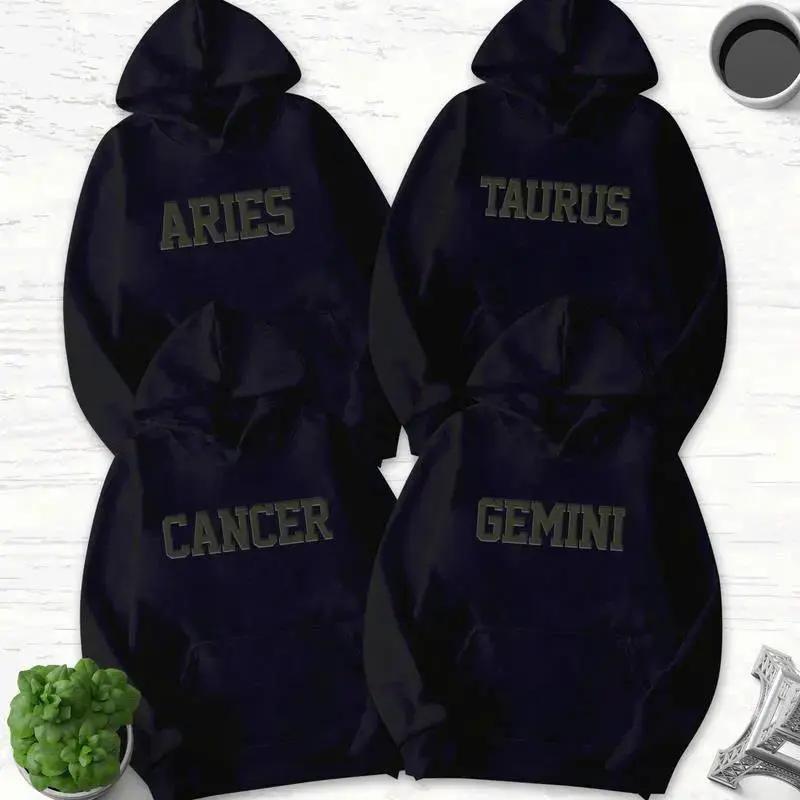 Zodiac GRAPHIC Black Hoodie - Sweatshirt - Tee Shirt, Astrology Sweatshirt, Horoscopes Tops Long sleeves Graphic Crewneck Pullover, Birthday Gifts
