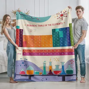 Periodic Table of Elements Blanket with Chemistry Lab Glassware Print Soft Throw Quilt for Science Enthusiasts Home Decor Bedroom Living Room Use Ideal Gift for Science Teachers Students Researchers on Christmas New Year Graduation Birthdays