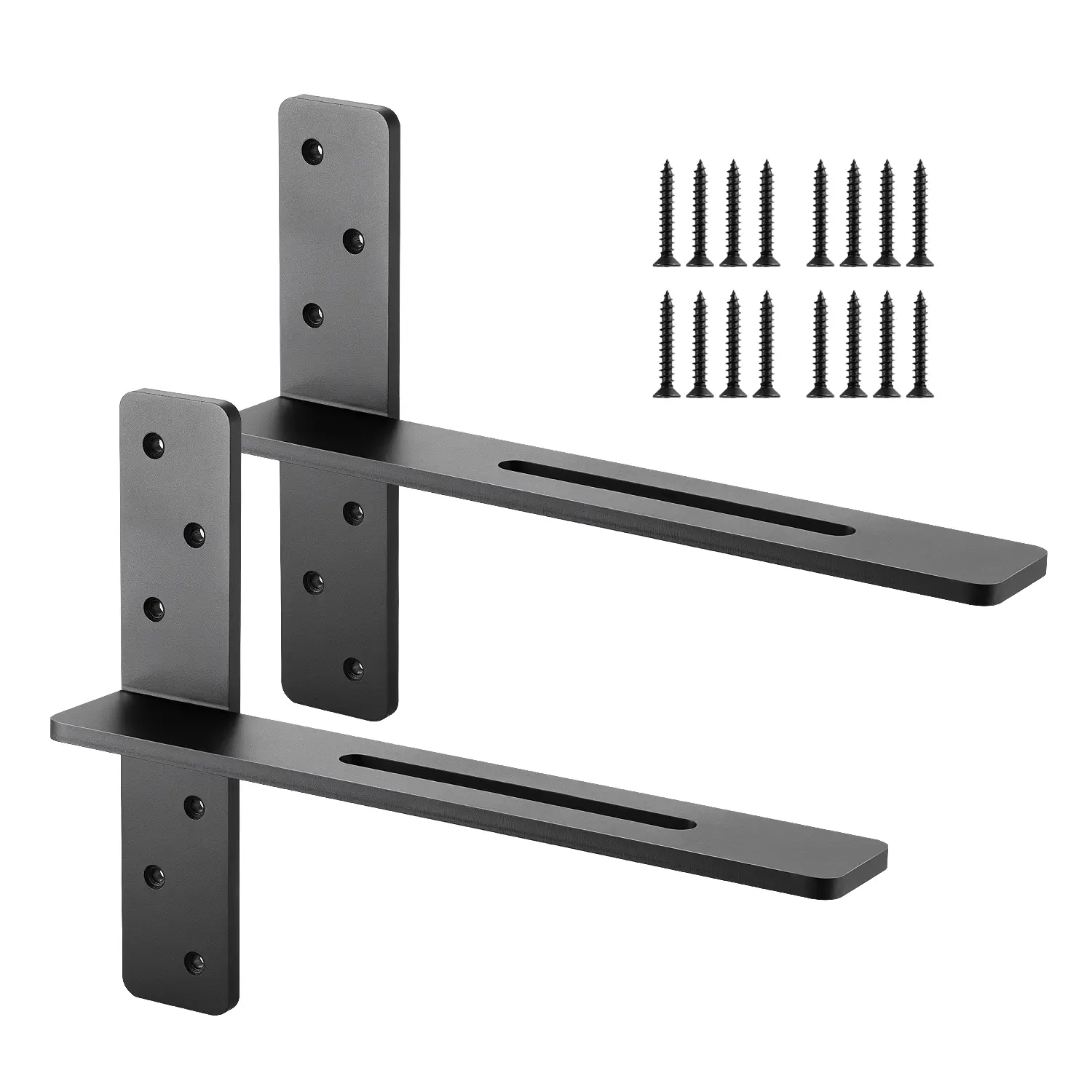 【Summerfinds】VEVOR T Shelf Brackets 2 Pcs,200 lbs/90 kg Weight Capacity16x2.89x12 in / 406.4x73.5x304.8 mmSolid Steel Heavy Duty Brackets for ShelvesCountertop Support Floating Bracket Hardware with Screws