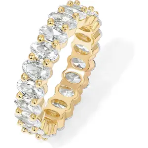 14K Gold Plated Rings - Oval Cubic Zirconia Love Ring and Eternity Ring - 5mm Stackable for Women