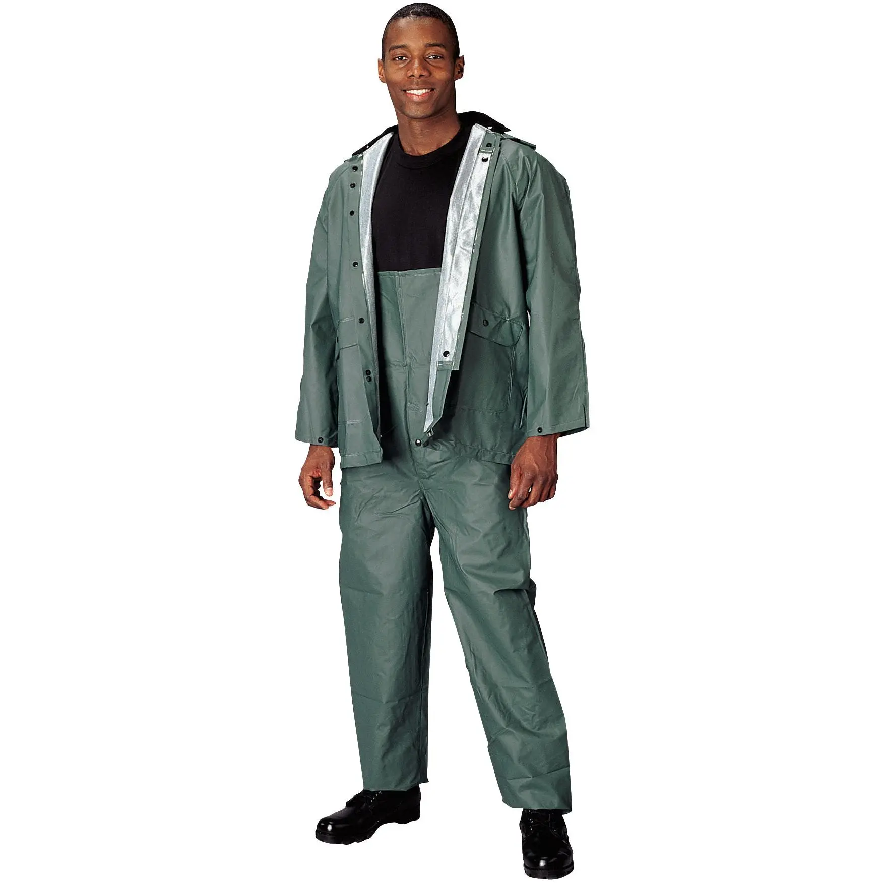 Olive Drab PVC 2-Piece Waterproof Raincoat Set - Rainproof Shirt and Pants, Home Use Waterproof Rainwear for Home Supplies, Two Piece Set