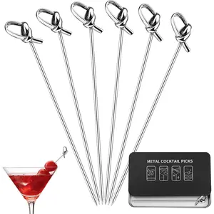 Metal  Picks,  Stainless Steel Martini Skewers,  and Decorative Bar Garnish Sticks for Drinks, Parties &  Entertaining (Looped Knot )