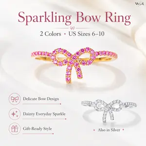 Sparkling Bow Ring Pink Clear Gold Silver Sparkling Elegant Lightweight Comfortable Versatile Feminine Summer Gift for Women Girls Daily Wear Special Occasion Perfect Accessory