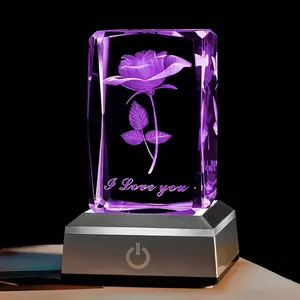 1pc 3D Rose Crystal with LED Lights, Mother'S Day Gift, Birthday Gift for Girlfriend, Wife, Mother, Friendship And Love to Commemorate The Unique Anniversary Rose Christmas Halloween Family Bedroom Party Decorations