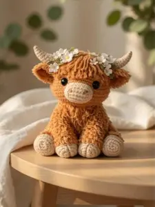 Crochet Highland Cow Plush, Handmade Amigurumi Cow Toy, Cute Farm Animal Plush, Highland Cow Gift, Cottagecore Decor, Cute Cow Plush