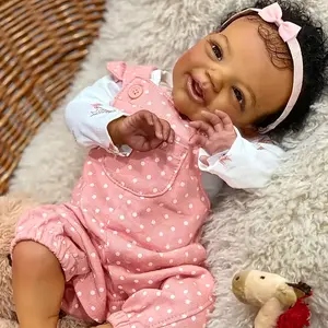 Reborn Doll 20inch African American Girl Realistic Soft Newborn Hand-planted Curly Hair Open Eyes Kids Gift Cloth Toy
