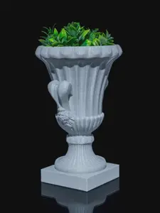Greek Urn Planter 3D Printed | Classical Urn with Handles | Ornate Garden Vase | Neoclassical Home Decor | Stone Finish Planter | Gray