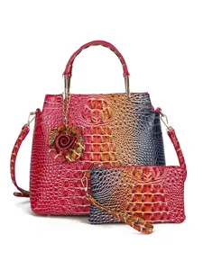 2pcs/Set Elegant Gradient Crocodile Embossed Bucket Bag with Matching Pouch, Adjustable Strap for Office & Events