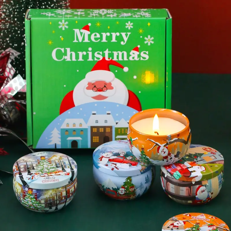 4-Pack Scented Aromatherapy Candle Gift Box Set, Christmas Scented Candles, Home Decoration Scented Soy Wax Soy Candles, Women's Gifts, Portable Relaxation Candles