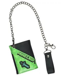 Minecraft Creeper And Diamond Sword Design TNT Tri-Fold Snap Chain Wallet with Attached Loop Strap