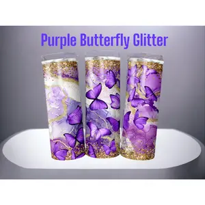 Purple Butterfly Glitter Tumbler