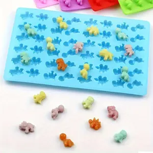 Silicone Dinosaur Shaped Fondant Mold, 48pcs/set Cute Animal Shaped Chocolate Mold with Dropper, Baking Mold Kit for Creative Desserts