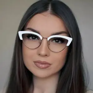 1 pair of women's cat eye semi-fashion glasses, blue light blocking metal frame gradient red to transparent retro style, with microfiber cloth, suitable for digital screens and fashion glasses, high-quality lenses, protective glasses, exclusive for fashio