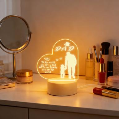 Dad Night Light, 2D Acrylic Heart Shaped Father & Child Desk Lamp, Personalized Father's Day Gift for Dad, Warm White LED Bedside Lamp, Birthday Christmas Thanksgiving Gift for Dad, USB Powered Home Decor Night Light