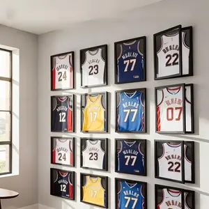Black jersey display case, 18x14 optional size, heavy-duty frame secures all signed jerseys, transparent display highlights collection beauty, versatile wall-mount or tabletop home display, for Vintage Basketball Jersey