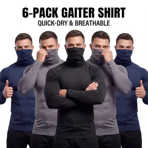 【6-Pack】Men's Built-in Mask Sun Shirts - Long Sleeve Quick Dry Athletic Workwear for Fishing & Outdoors