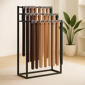 Black Metal Floor Mounted Belt Display Stand - Commercial Men's Belt Organizer Hanger, Suitable for Tie Scarf Display, Ideal for Clothing Retail and Home Use, Black