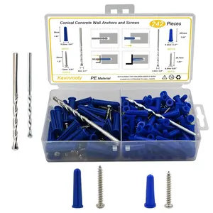 Conical Concrete Wall and Screws Kit,240 Pcs Wall and Self Tapping Screw with 2 Pcs Masonry,for Stucco Concrete Masonry Brick Wall.