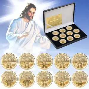 10 Pcs/Set Gifts For Christian Bible Quotes Sobering Coin Challenge Coins Set with Gift Box Religious Artistry Easter Activity Supplies Collection Birthday Christmas Gift For Man Birthday Christmas Gift Christianity