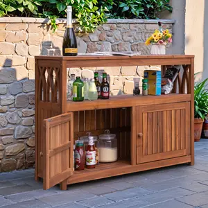 HOMALL Wood Acacia Buffet Cabinet Sideboard with Storage, Double Door Wooden Coffee Bar Cabinet with Shelves For Patio Outdoor, Indoor