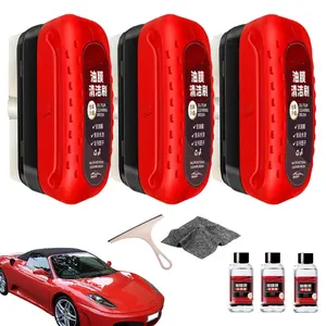 Oil Film Cleaning Brush, 2024 New Glass Cleaner Automotive Glass Oil Film Remover for Car, All in One Wipe On Oil Film Remover, Hydrophobic Glass Coating for Windshield (3 PCS)