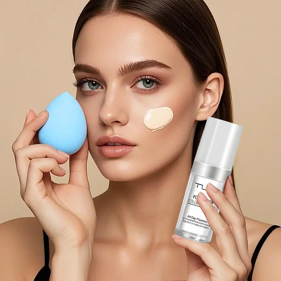30ml TLM Liquid Foundation with 2 Beauty Blender Sponges & 2 Makeup Brushes Long Lasting Matte Foundation Complete Makeup Tool Kit