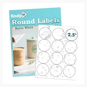 Koala Matte Waterproof Round Labels 2.5" 20 Sheets - 240 Labels for Organising & Branding, Pre-Cut Vinyl Stickers for Business & Crafts