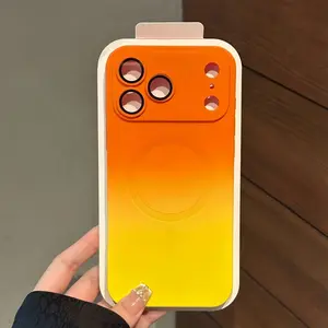 Brand New Colorful Gradient Magnetic Phone Case, Compatible with for iphone 17 Pro/16/15 Plus/14/13/12 Pro Max/17 Air, Ultra-Thin Liquid Silicone Soft Shell, Dedicated Lens Protection for 17 Pro, High-Quality Minimalist Matte Texture