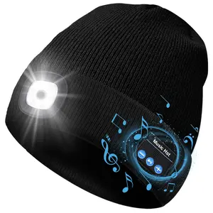 Acrylic Wireless Beanie Cap with LED Headlamp, Wireless Music Hat, USB-C Rechargeable Built-in Headphones/Speaker/Microphone, 1. 5W-3W Power, Unisex Knitted Warm Winter Hat for Outdoor Activities (Multiple Colors), Headphone Beanie Hat