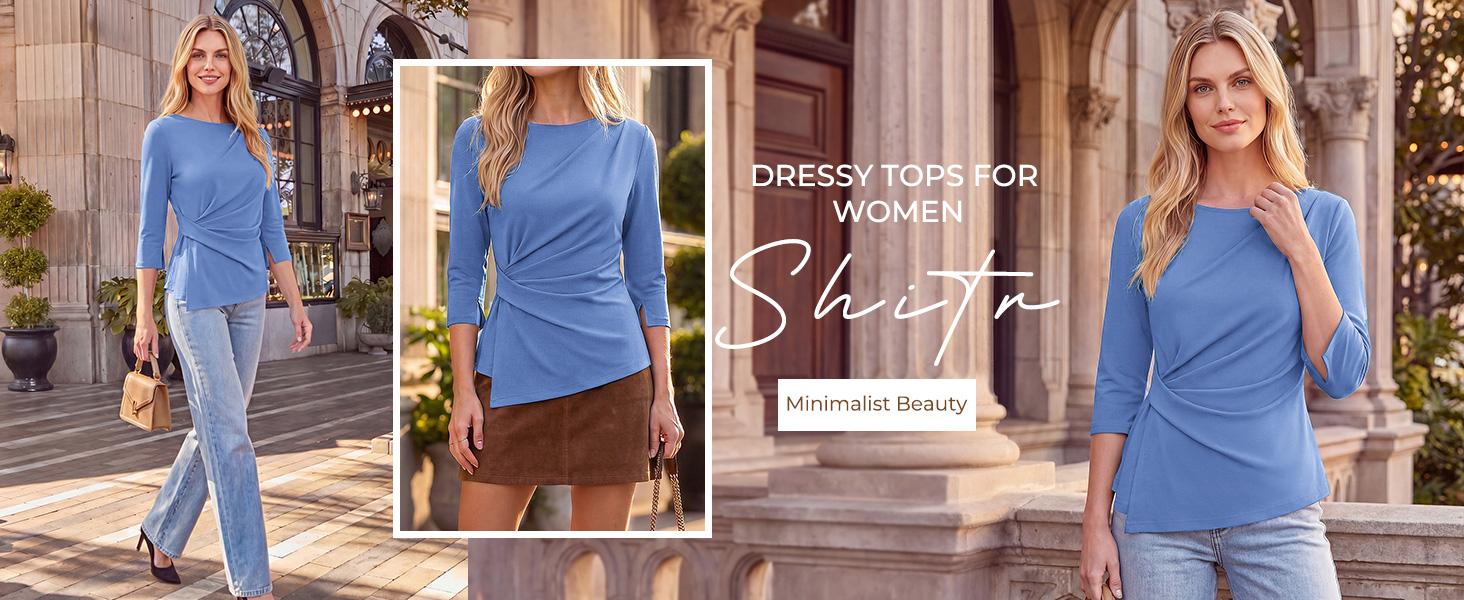 GRACE KARIN Women's 2026 Business Casual Tops, Summer Peplum Blouses with 3/4 Slit Cuffs, Viscose Blend Boat Neck Dressy Shirts with Side Twist & Ruched Front for Work GRACE KARIN Women's 2026 Business Casual Tops, Summer Peplum Blouses with 3/4 Slit Cuffs, Viscose Blend Boat Neck Dressy Shirts with Side Twist & Ruched Front for Work