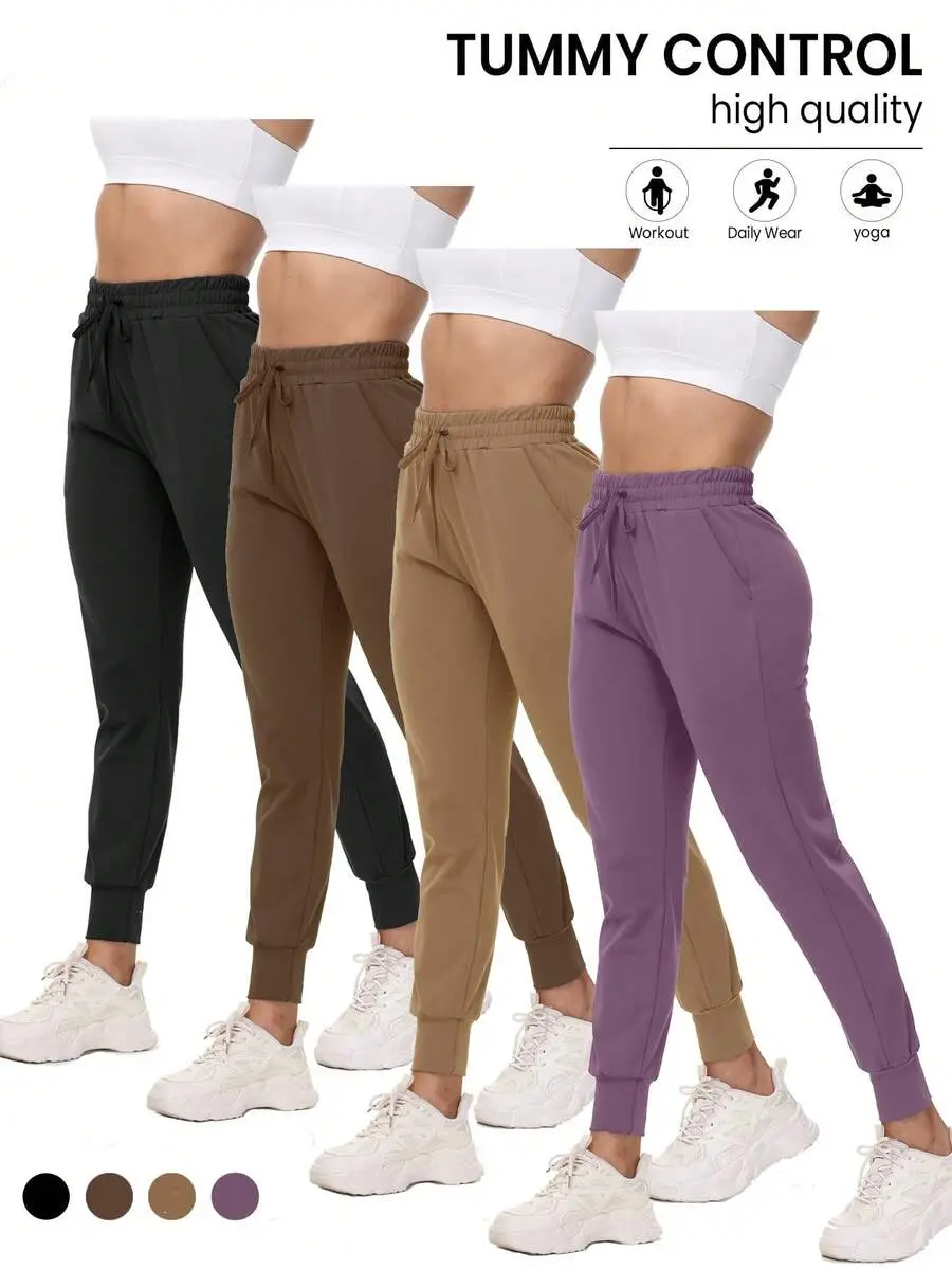 4 Pack Joggers For Women - Sweatpants With Pockets Lightweight Comfy Yoga Pants For Workout Travel Lounge