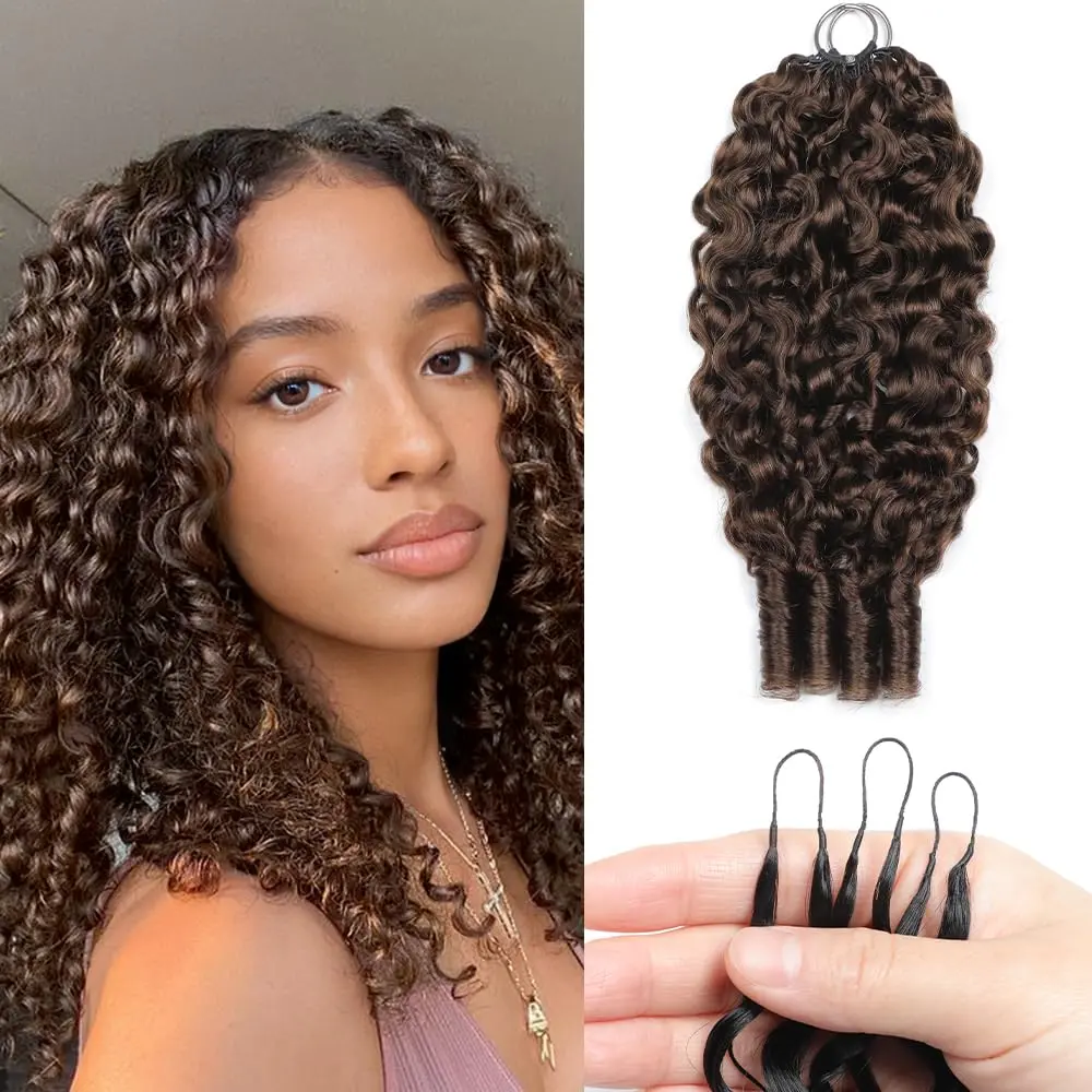 Burmese Curly Miracle Knots Crochet Human Hair Chocolate Brown Pre‑Separated 50 Strands Lightweight Invisible Hair Extensions for Black Women Thick Hair Ties Colorful Hair Accessories Ponytails Hair Styling Accessories