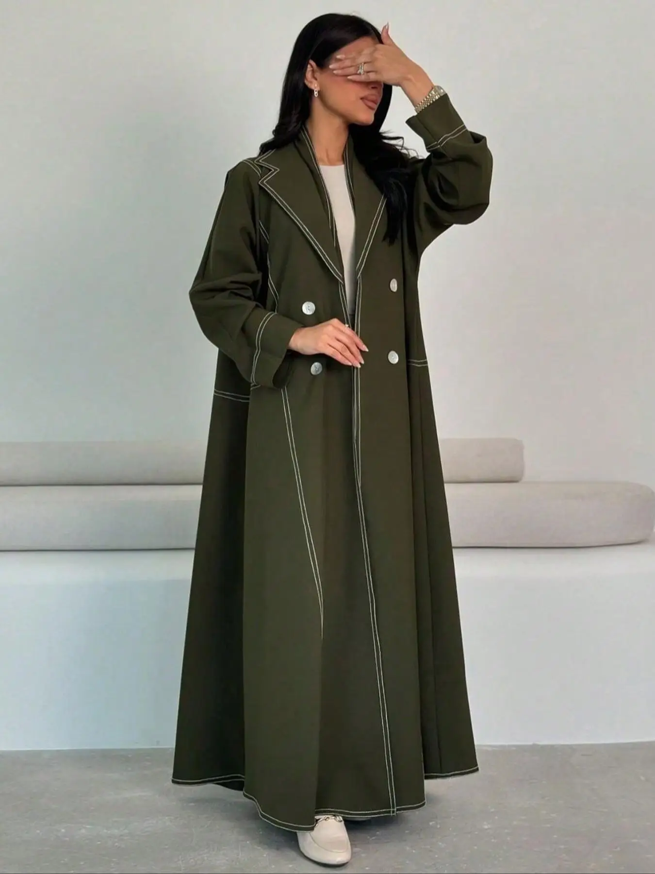 Women's Double Button Abayas, Casual Long Sleeve Abayas for Daily Wear, Ladies Clothes for All Seasons