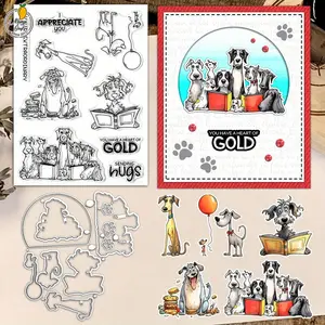 Cute Cartoon Funny Pet Dogs Cutting Dies Clear Stamp Set DIY Scrapbooking Supplies Knife Mold Metal Dies Silicone Stamp For Cards Albums Crafts Decor