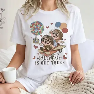 Explore The Adventure With This Cotton T-shirt Featuring Up Balloon Carl And Ellie Design graphic tees Menswear Crew Neck Top Womenswear Streetwear Tshirt