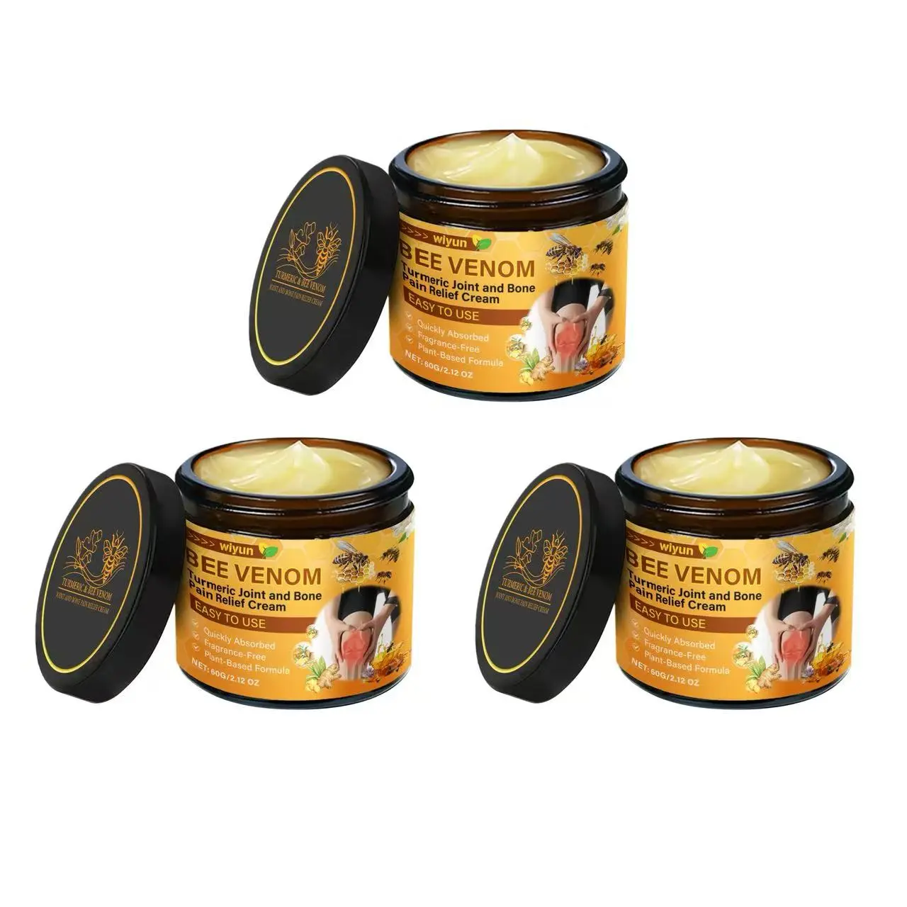 Buy 1 Get 1 Free Turmeric Joint & Bone Pain Relief Cream with Bee Venom Therapeutic Treatment - Healing Wellness Healthcare Body Cream for Daily Care, Stiffness Relief, Wound Soothing, Mobility Revitalization - 60g (2.12oz)