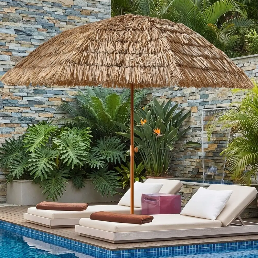 Littleox 8'Thatch Patio Tiki Umbrella Tropical Palapa Raffia Tiki Hut Hawaiian Hula Beach Umbrella,Straw umbrella