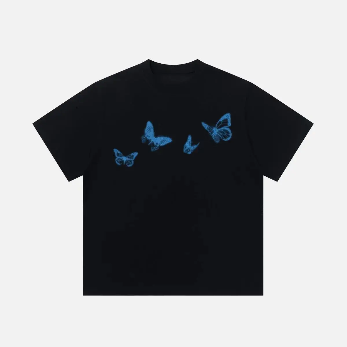 Unisex Oversized Graphic T-Shirt - 2000s-Style Psychedelic Blurred Butterflies Print, Short-Sleeve Fashion Streetwear Sports Top, Wash-Resistant Classic Round Neck Street Fashion Tee